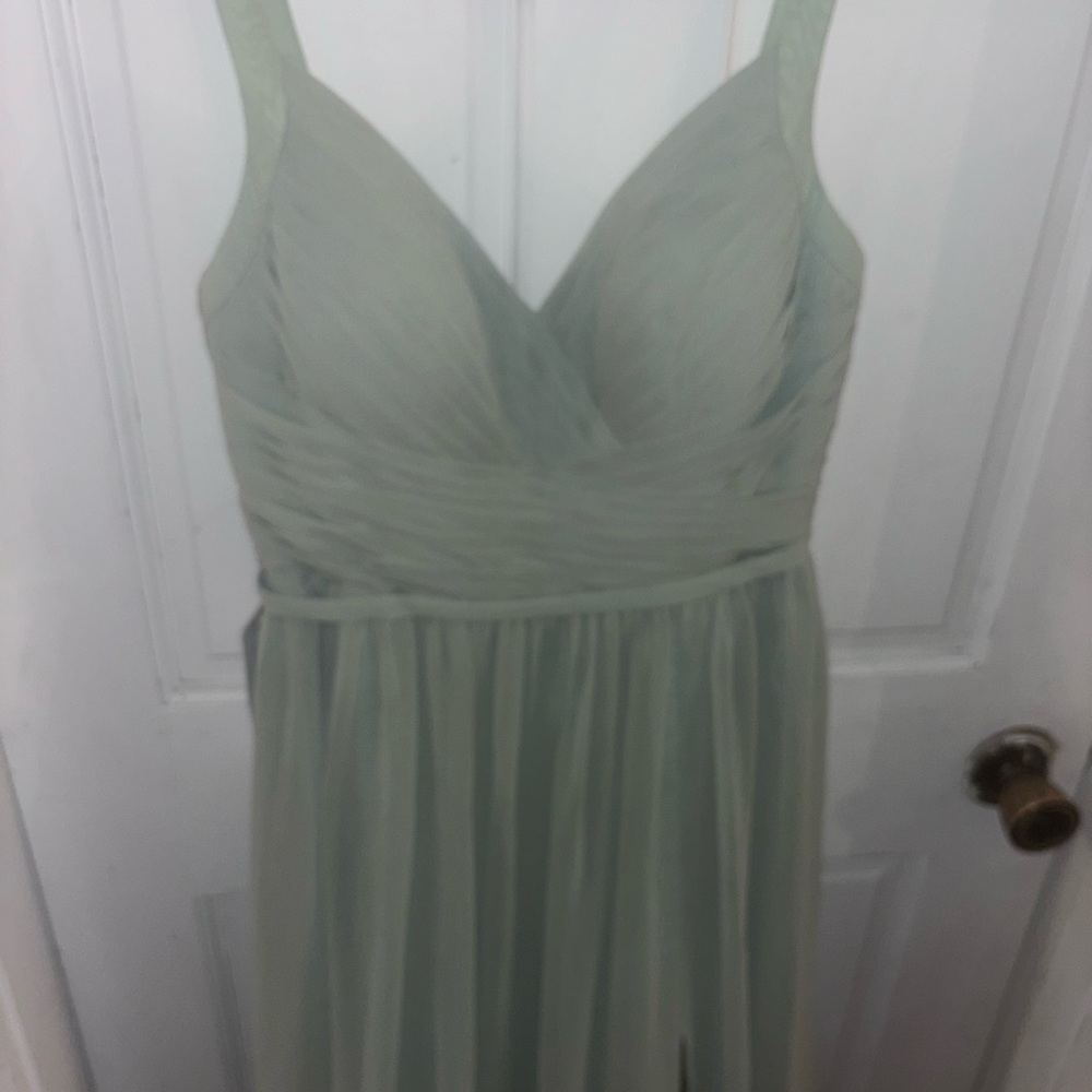 Azazie Sage Green Maxi Dress with Slit - Picture 3 of 6